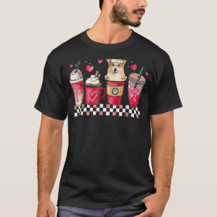 Retro-Kaffee-Herzen Corgi Valentinstag Hund T-Shirt