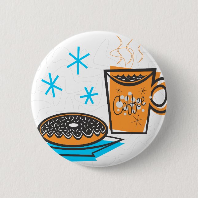 Retro Kaffee und Krapfen Button (Vorderseite)