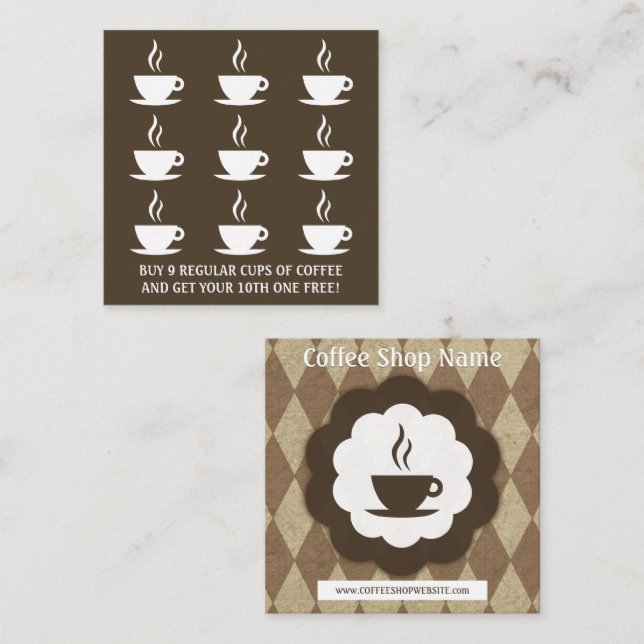 Retro Kaffeediamant-Loyalitätsdurchschlag Treuekarte (Vorne/Hinten)