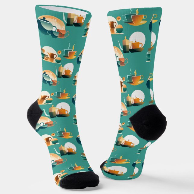 Retro-Kaffeekuppen und Kaffeeköpfe Socken (Gewinkelt)