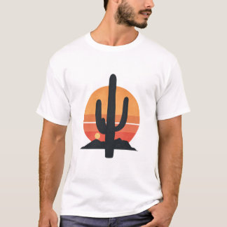 Retro Kaktus Vor Sonnenuntergang In Der Wüste T-Shirt