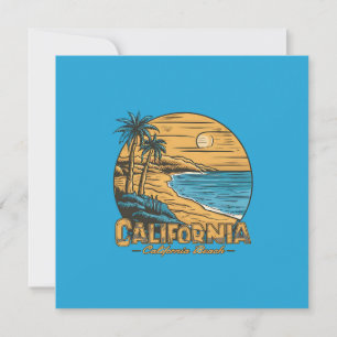Retro-Kalifornien-Sonnenuntergangs-Strandszene Feiertagskarte