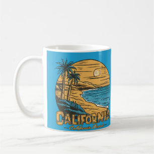 Retro-Kalifornien-Sonnenuntergangs-Strandszene Kaffeetasse