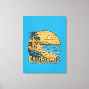 Retro-Kalifornien-Sonnenuntergangs-Strandszene Leinwanddruck