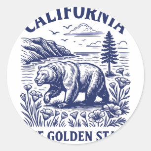 Retro Kalifornien Staatsshirt Est 1850 Goldene Küs Runder Aufkleber