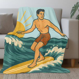 Retro-Kalifornien-Surfer   Coastal Blue Surf Beach Fleecedecke