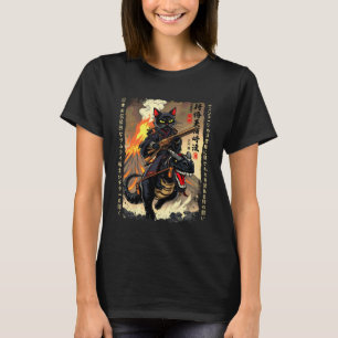 retro Kalligrafie Katze Dinosaurier Vulkanausbruch T-Shirt