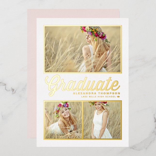 Retro-Kalligraphie-Foto-Collage-Abschluss Folieneinladung (Vorderseite/Rückseite)