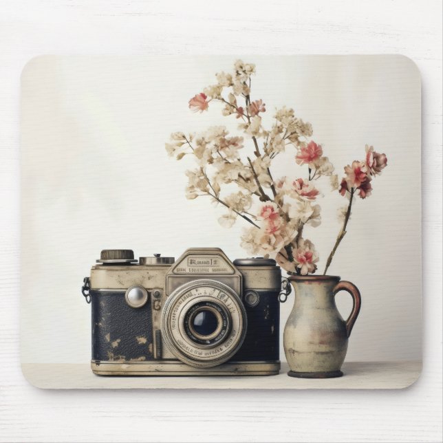 Retro-Kamera Blumen Mousepad (Vorne)