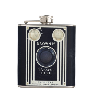 Retro-Kamera Brownie Ziel. Flachmann