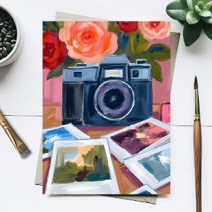 Retro-Kamera-Fotos nostalgische Aquarellmalerei Postkarte
