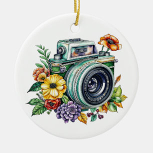 Retro-Kamera in Vintagen Blume Weihnachten Keramik Ornament