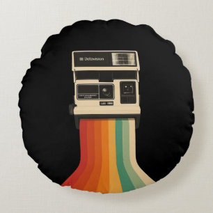 Retro-Kamera mit Regenbogen-Druck Rundes Kissen