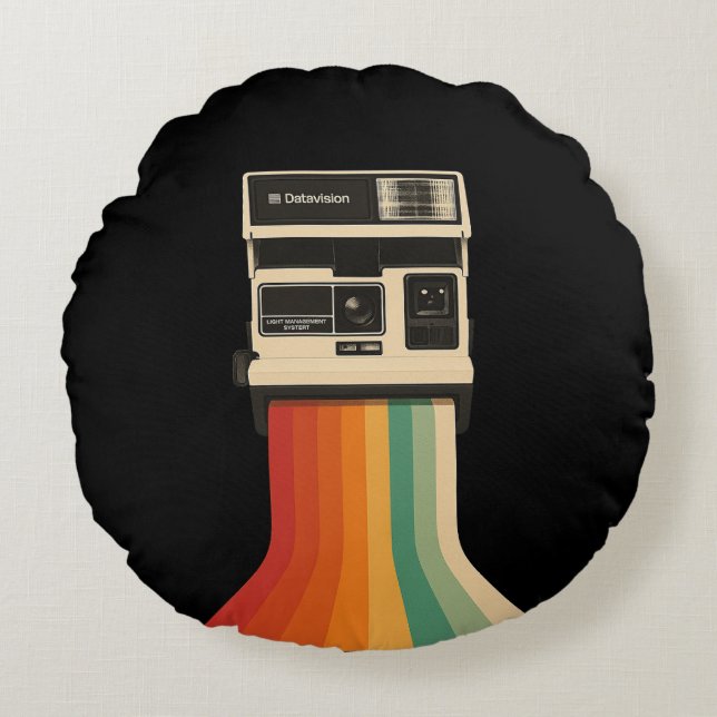 Retro-Kamera mit Regenbogen-Druck Rundes Kissen (Vorderseite)