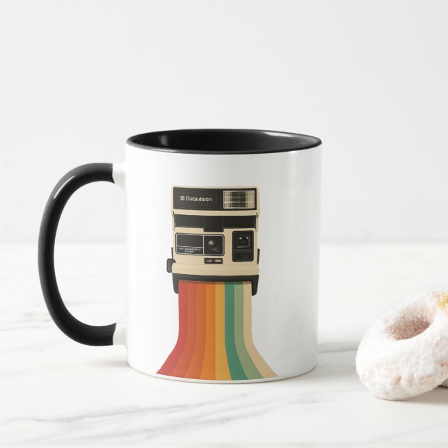 Retro-Kamera mit Regenbogen-Druck Tasse (Mit Donut)