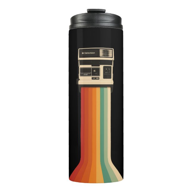 Retro-Kamera mit Regenbogen-Druck Thermosbecher (Vorderseite)