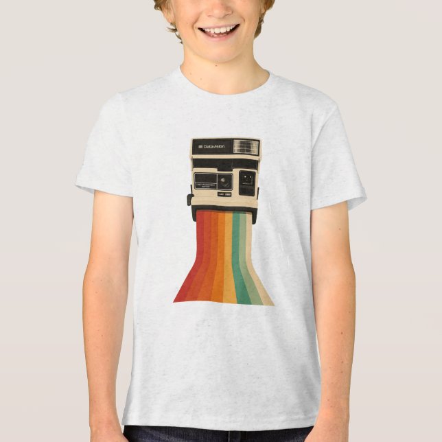 Retro-Kamera mit Regenbogen-Druck Tri-Blend Shirt (Vorderseite)