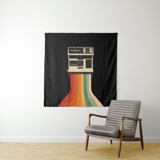 Retro-Kamera mit Regenbogen-Druck Wandteppich (Beispiel)
