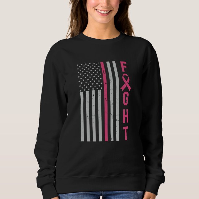 Retro Kämpfe amerikanische Flagge Brustkrebs Bewus Sweatshirt (Vorderseite)