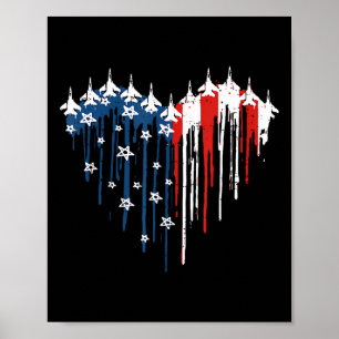 Retro-Kampfjet-Flugzeug Amerikanische Flagge Herz  Poster