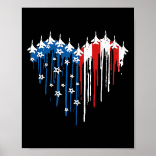 Retro-Kampfjet-Flugzeug Amerikanische Flagge Herz  Poster