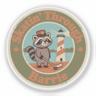 Retro kanadischer Waschbär Barrie Hockey Aufkleber