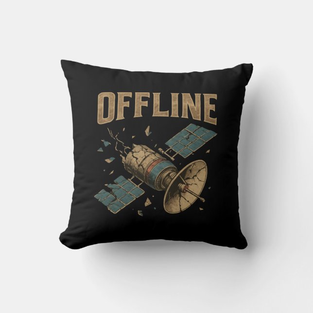 Retro kaputter Satellit "OFFLINE" Weltraum-Kunst Kissen (Vorderseite)