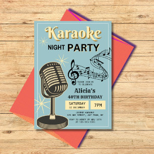 Retro-Karaoke-Nachtparty Teal & Creme Geburtstag Einladung