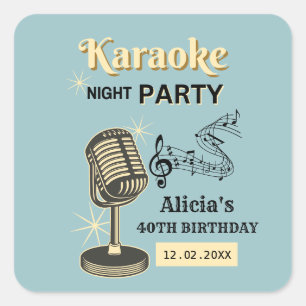 Retro-Karaoke-Nachtparty Teal & Creme Geburtstag Quadratischer Aufkleber