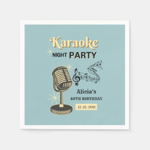 Retro-Karaoke-Nachtparty Teal & Creme Geburtstag Serviette