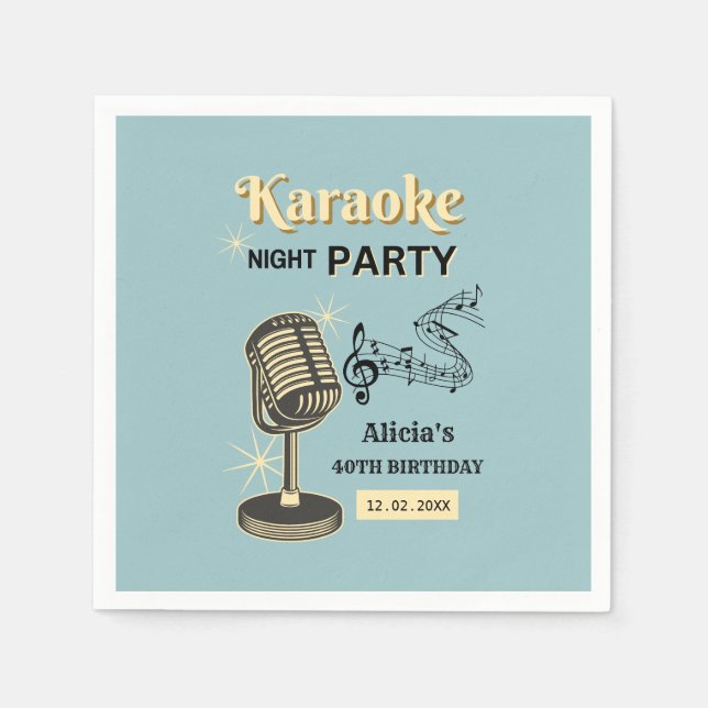 Retro Karaoke Night Party Aquamarin & Cream Geburt Serviette (Vorderseite)