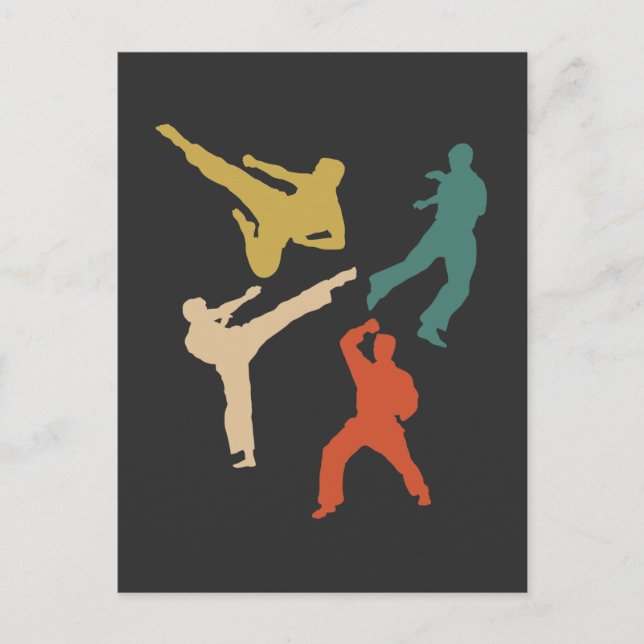 Retro Karate Fighter Kicks Martial Arts Postkarte (Vorderseite)
