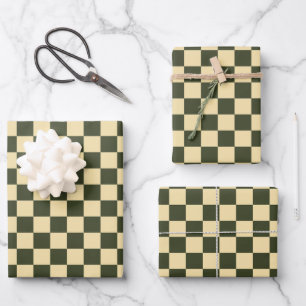 Retro Kariert in Olivgrün und Creme Geschenkpapier Set