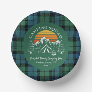 Retro-Kariert-Tartan-Familien-Camping-Truppe Campb Pappteller