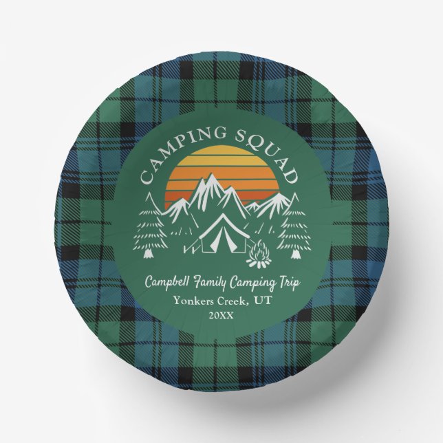 Retro Kariert Tartan Family Camping Squad Campbell Pappteller (Vorderseite)