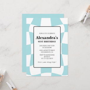 Retro-karierte blaue Einladungen zum 61. Geburtsta
