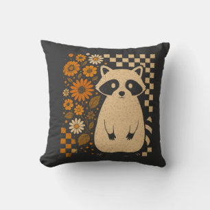 Retro Karierter Halloween-Waschbär Kissen