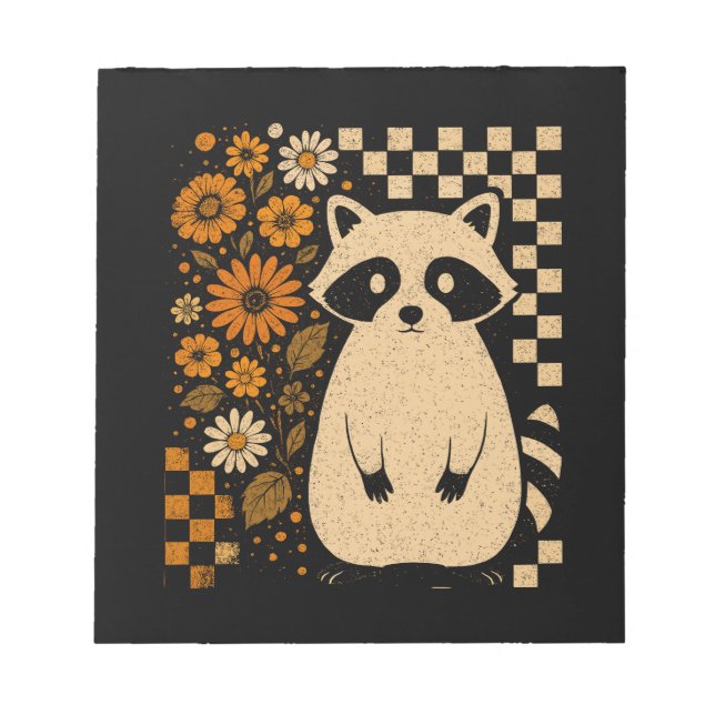 Retro karierter Halloween-Waschbär Notizblock (Vorderseite)