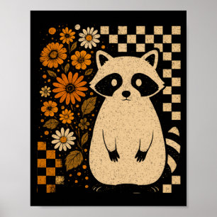Retro karierter Halloween-Waschbär Poster