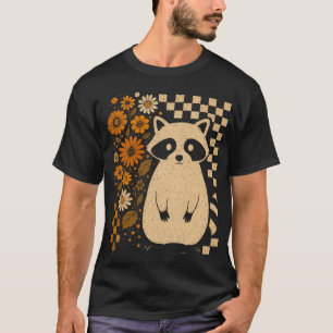 Retro karierter Halloween-Waschbär T-Shirt