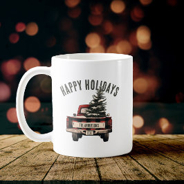 Retro Karierter Weihnachtswagen Kundenname Kaffeetasse