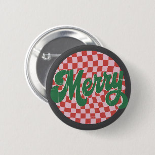 Retro Kariertes Frohe Weihnachten  Button
