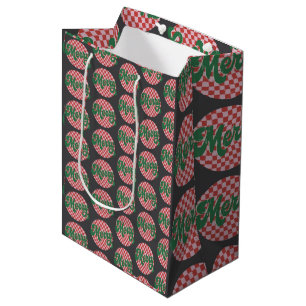 Retro Kariertes Frohe Weihnachten  Mittlere Geschenktüte
