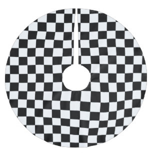 Retro kariertes Schwarzweiss-Muster Polyester Weihnachtsbaumdecke