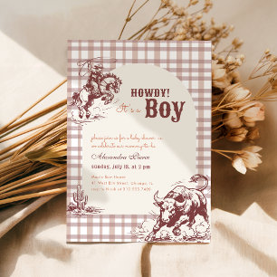 Retro-Karo-Gingham Western-Cowboy-Baby-Party Einladung