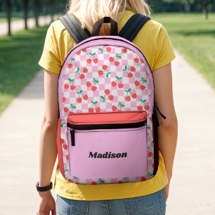 Retro Karo-Kirschen Pink & Rot Colorblock Bedruckter Rucksack