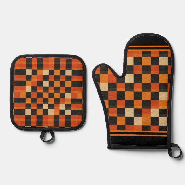 Retro-Karo-Motherboard Oven Mitt & Pot Holder Set (Vorderseite)