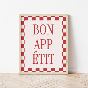 Retro-Karo-Muster 'Bon Appétit' Küche Poster
