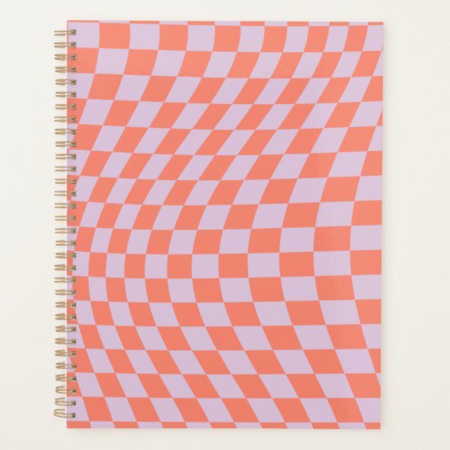 Retro-Karo-Muster Lilac und Orange-Karton Planer (Vorderseite)