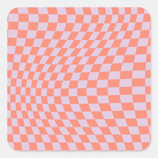 Retro-Karo-Muster Lilac und Orange-Karton Quadratischer Aufkleber (Vorderseite)